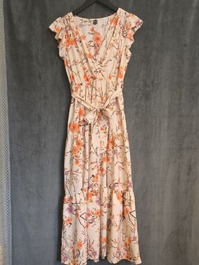 SHEIN Cream Maxi Dress with Orange Floral Print
